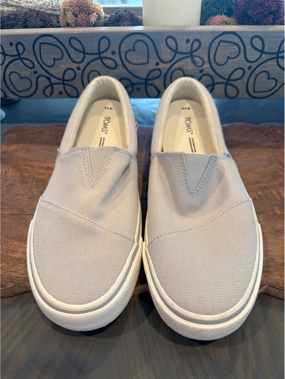 TOMS Classic Slip-On Canvas Shoes in Light Gray, Women's Size 9.5